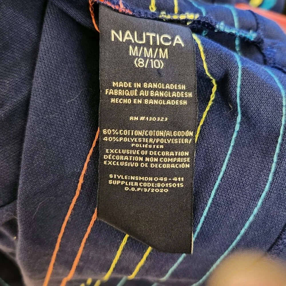 NAUTICA Big Girls Deep Navy Ribbon Border Dress size 8/10 NEW Yellow Red NEW tag